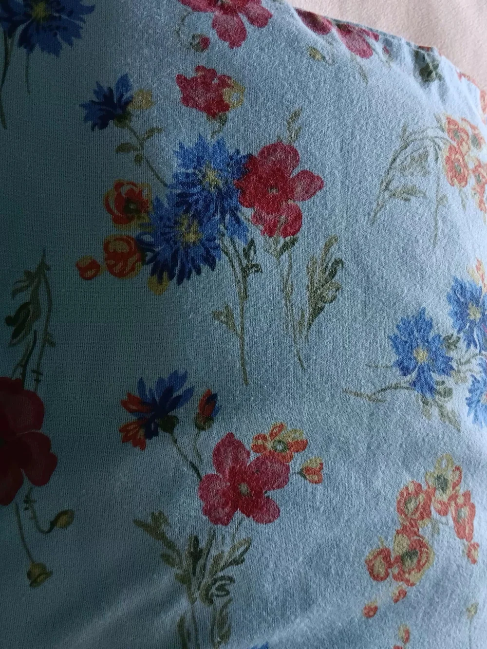 LL BEAN KING Cotton Flannel Duvet Cover Blue Floral Button Closure 100% Cotton